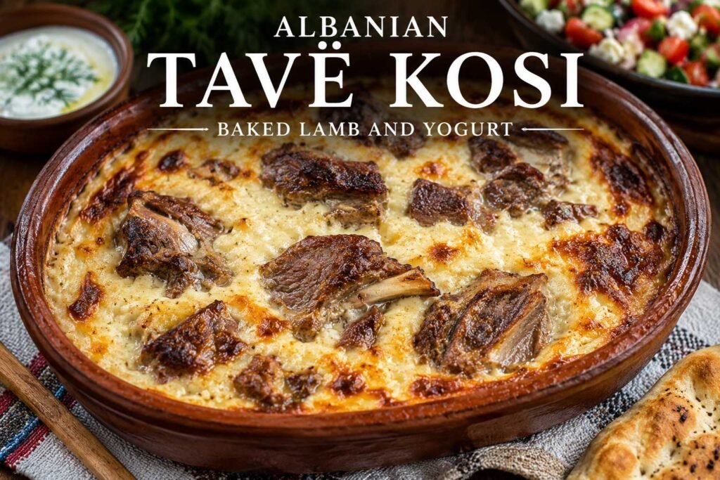 Tavë kosi with lamb casserole