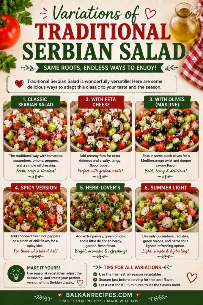 Serbian salad recipe variations infographic