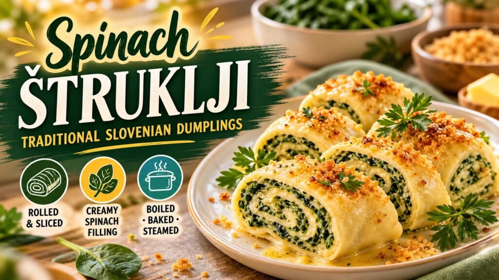 Slovenian Spinach štruklji with creamy filling recipe