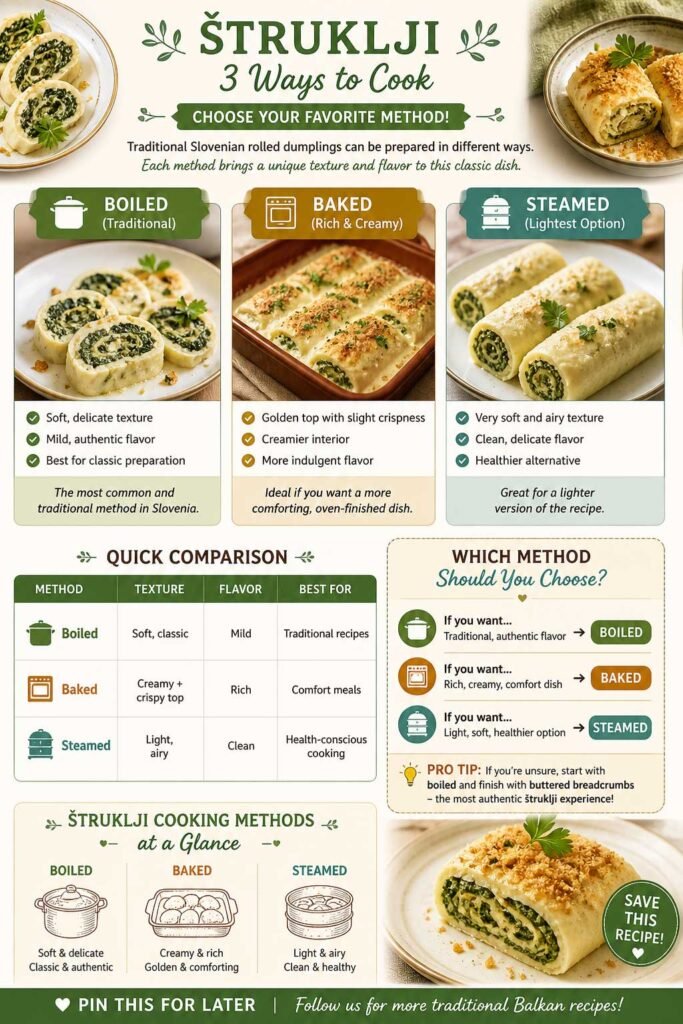 Slovenian Štruklji Cooking Methods at a Glance