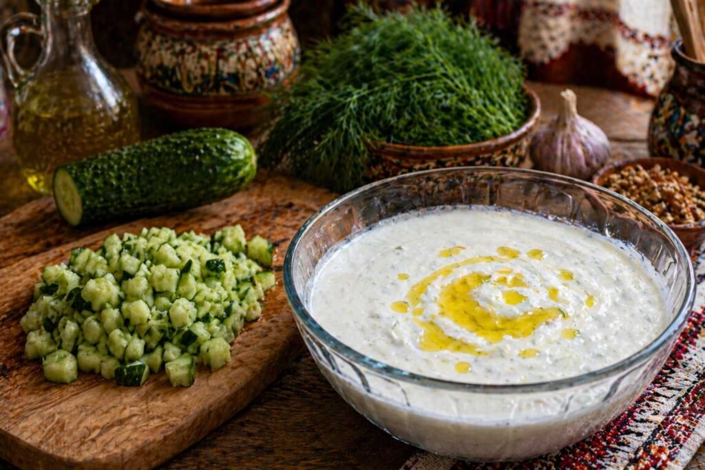 Fresh ingredients for traditional tarator recipe