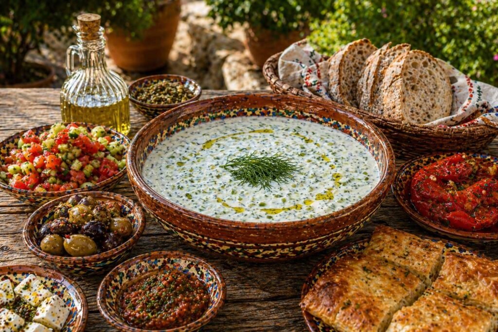 Traditional Balkan meal with tarator