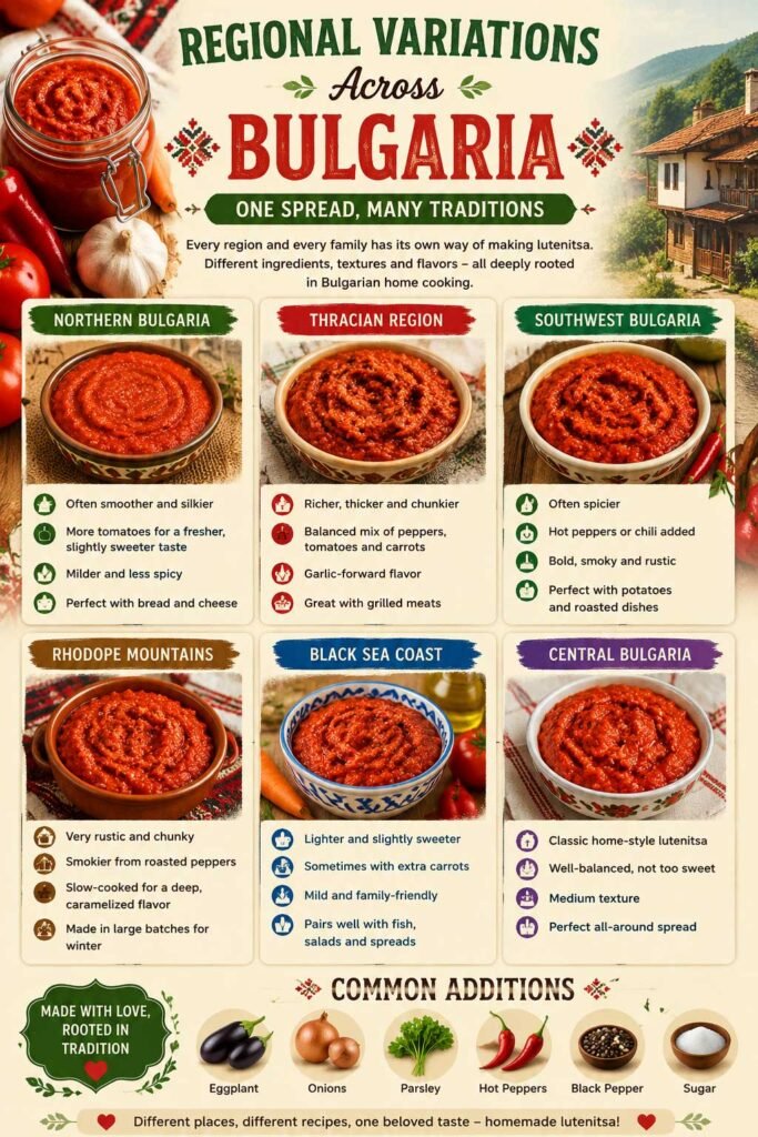 Regional variations of Bulgarian lutenitsa recipe