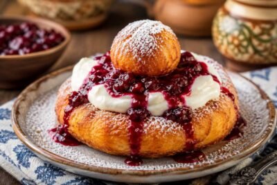 Romanian Fried Cheese Doughnut Recipe Papanasi
