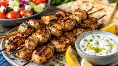 Spice-Crusted Greek Chicken Skewers 1 Spice Crusted Greek Chicken Skewers recipe