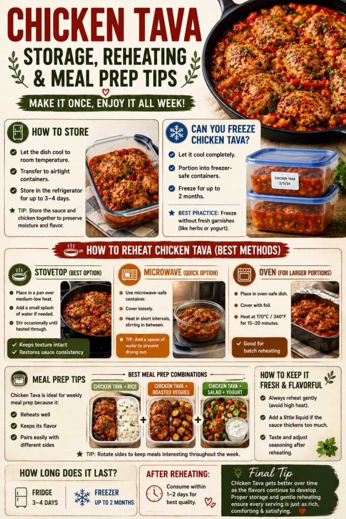 Chicken Tava storage and reheating guide
