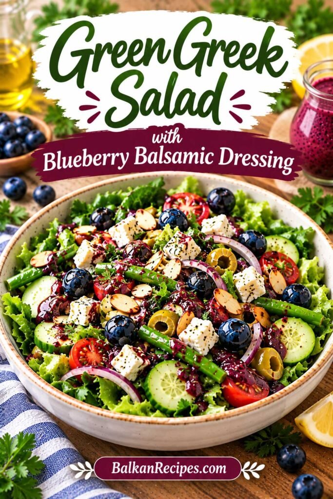 Green Greek Salad with Blueberry Balsamic Dressing