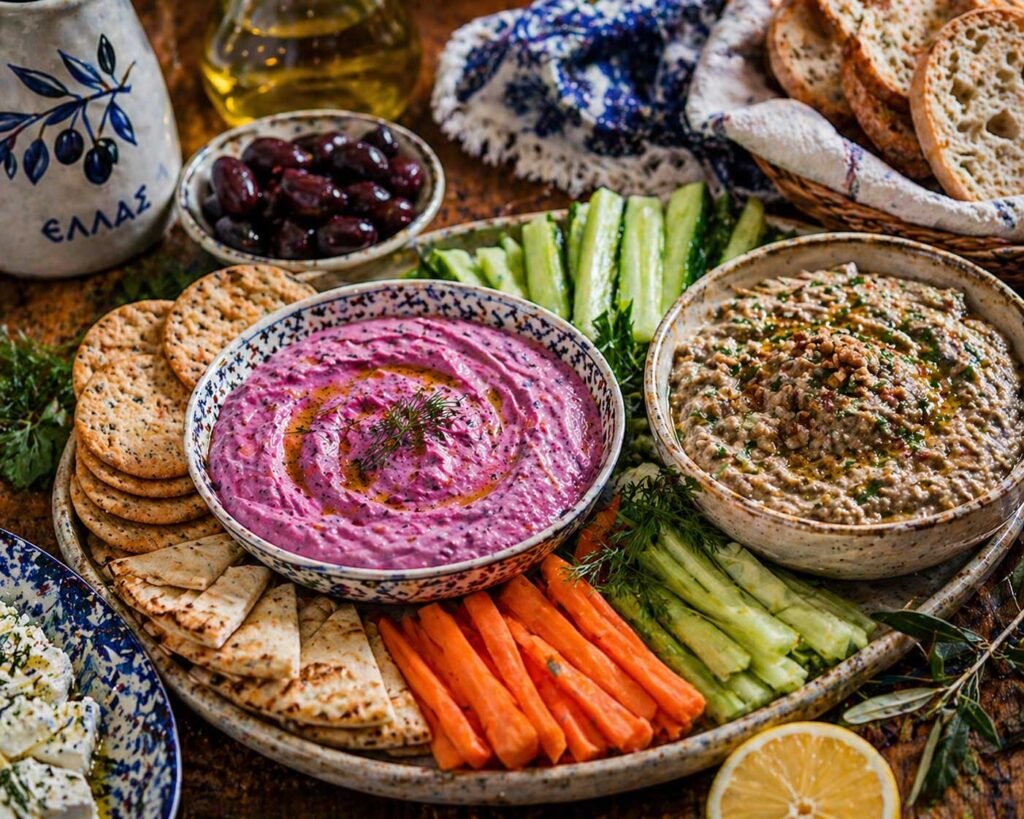 How to Serve Purple Carrot Tzatziki and Eggplant Walnut Dip