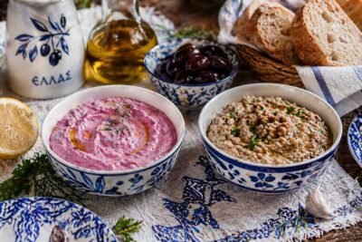 Purple Carrot Tzatziki and Eggplant Walnut Dip