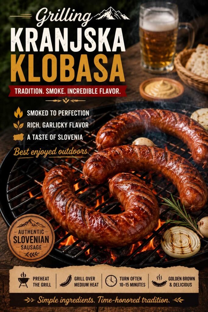 grilling traditional Slovenian sausage