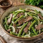 Slovenian string beans with beef traditional dish stročji fižol z govedino
