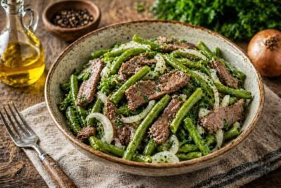 Slovenian string beans with beef traditional dish stročji fižol z govedino