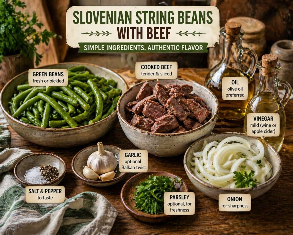 ingredients for slovenian string beans with beef