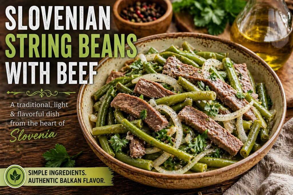 slovenian green beans with sliced beef onion and herbs slovenian recipe