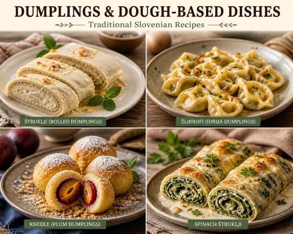 Traditional Slovenian dumplings and rolls